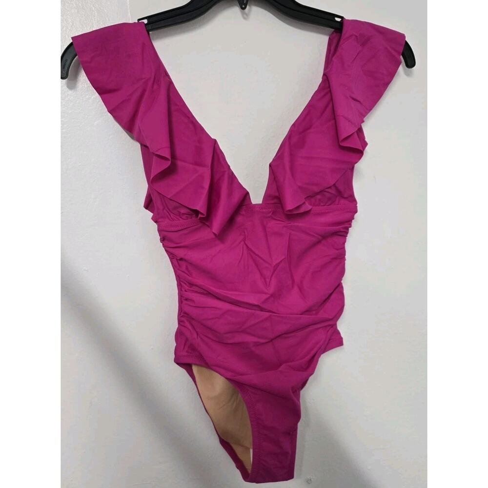 J.Crem Ruched Ruffle One Piece Swimsuit Fucsia Size 2 BP222